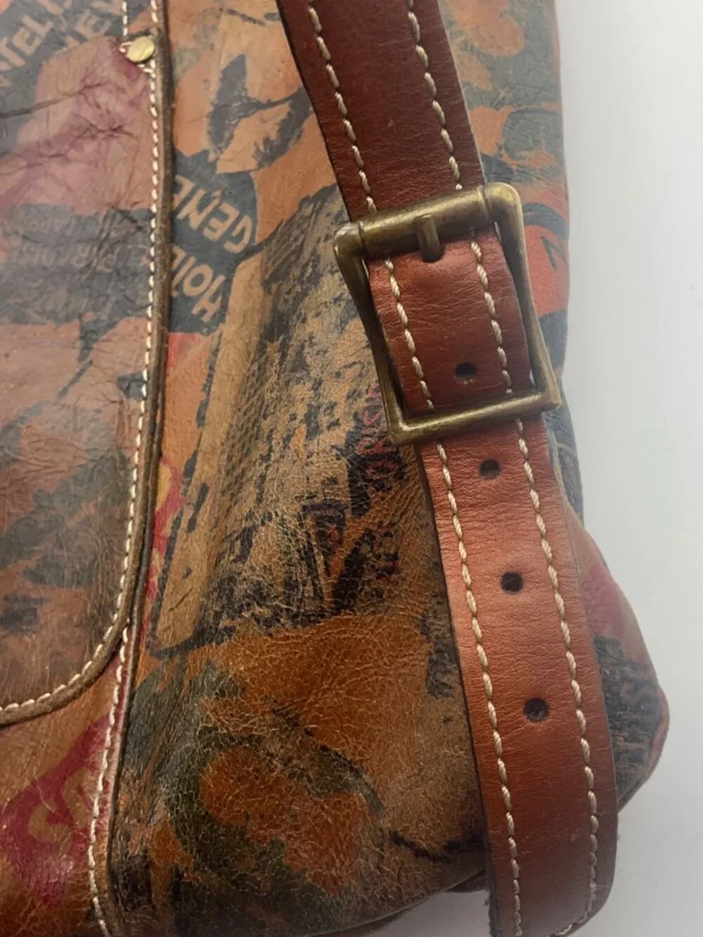 Patricia Nash Atrani Leather Travel Print Bucket Backpack Retro Patina Boho